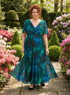 Petite Isabelle Green Blue Marble Float Sleeve Maxi Dress