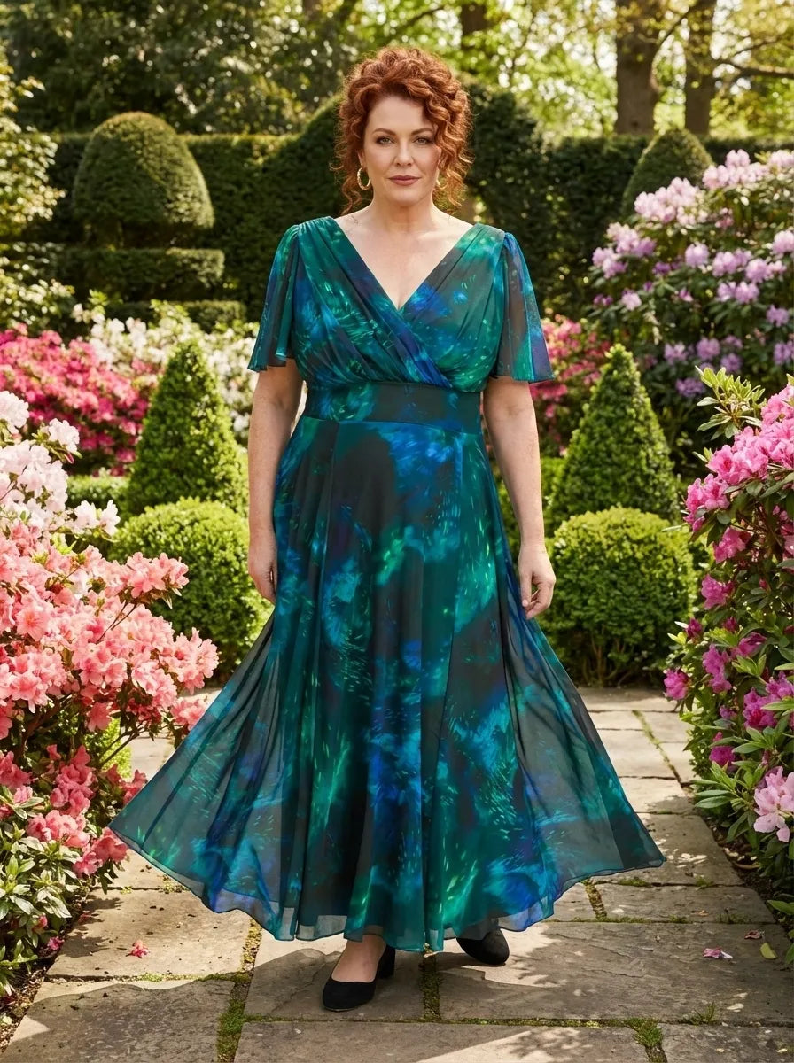 Petite Isabelle Green Blue Marble Float Sleeve Maxi Dress – Scarlett & Jo