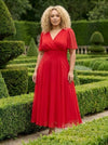 Petite Isabelle Solid Red Float Sleeve Maxi Dress