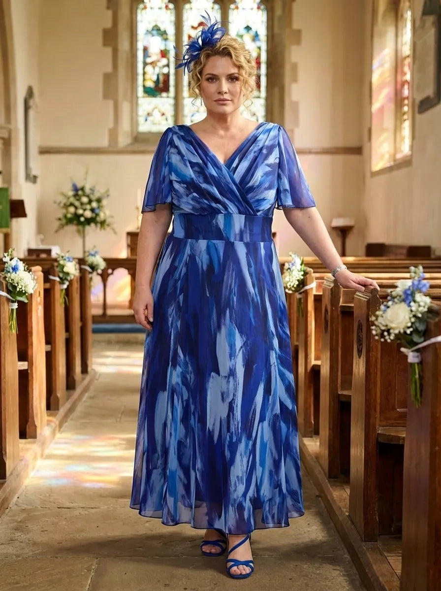 Petite Isabelle Spring Blue Float Sleeve Maxi Dress