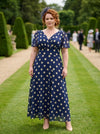 Petite Isabelle Navy Cream Spot Float Sleeve Maxi Dress