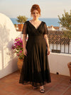 Petite Isabelle Black Dobby Spot Float Sleeve Maxi Dress