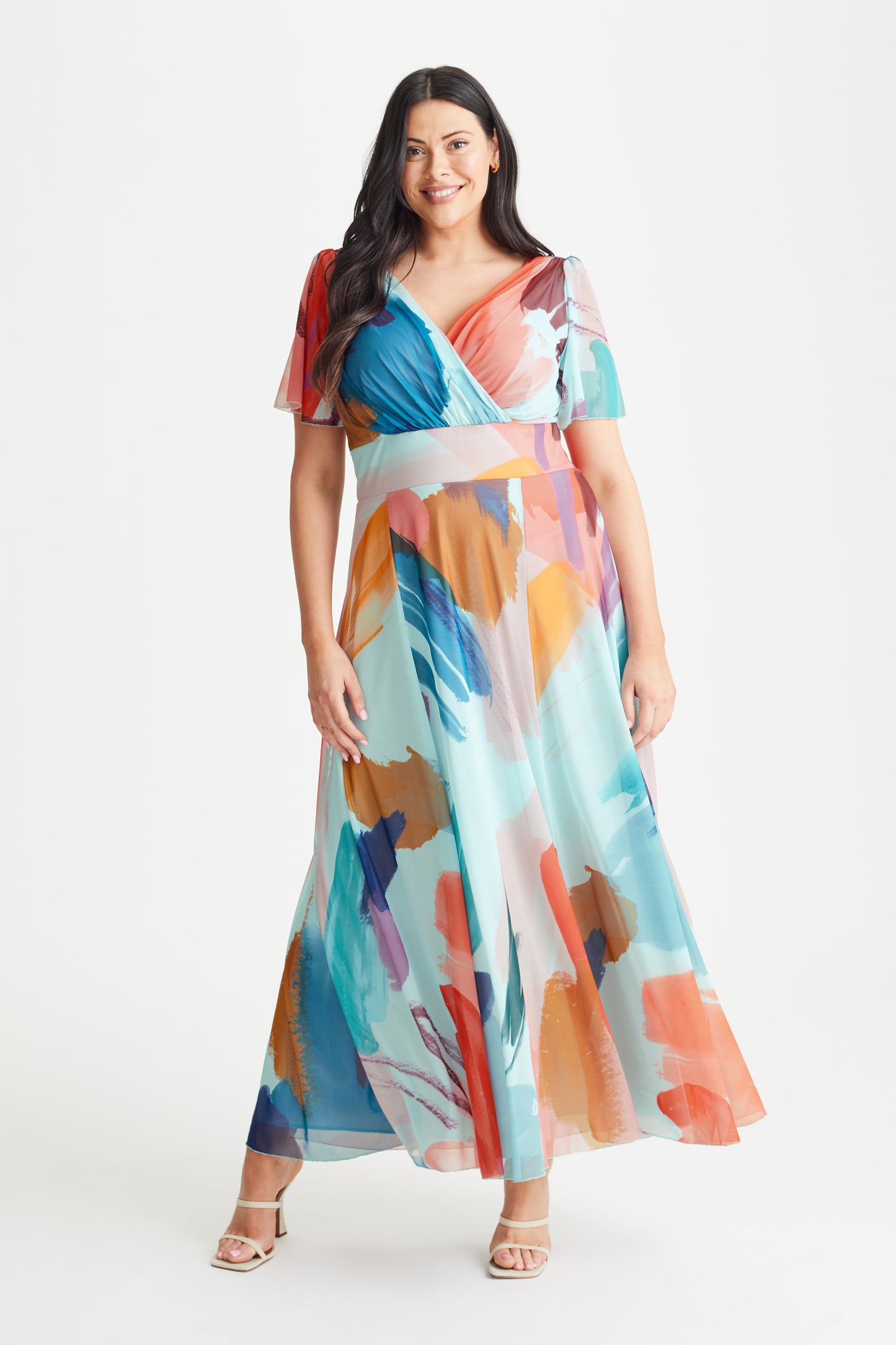 Load image into Gallery viewer, Isabelle Aqua Brush Float Sleeve Maxi Dress
