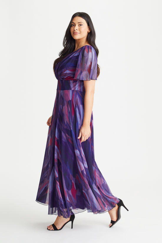 Load image into Gallery viewer, Isabelle Indigo Magenta Float Sleeve Maxi Dress
