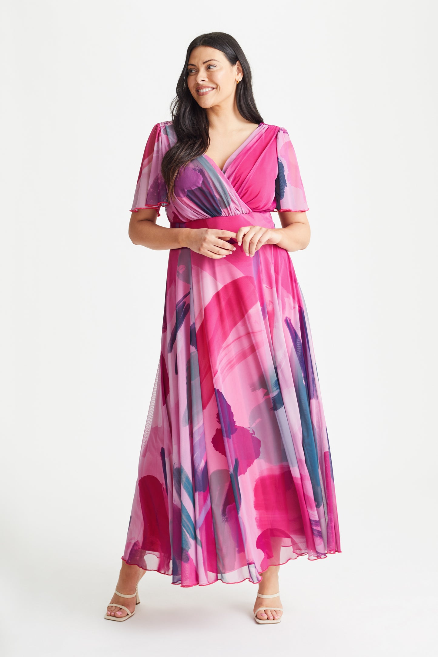 Isabelle Magenta Pink Float Sleeve Maxi Dress