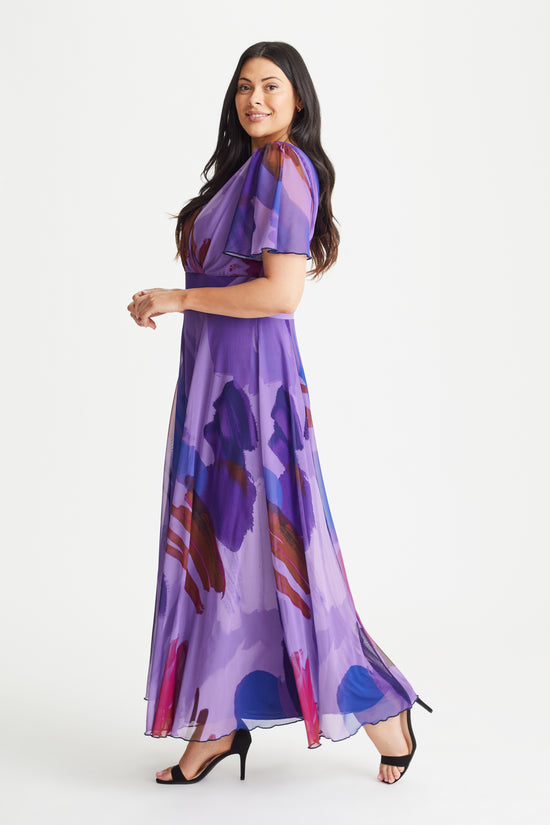 Isabelle Purple Blue Float Sleeve Maxi Dress