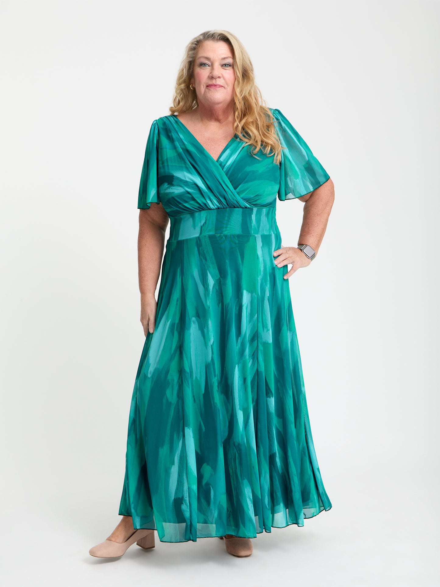 Petite Isabelle Sea Green Float Sleeve Maxi Dress