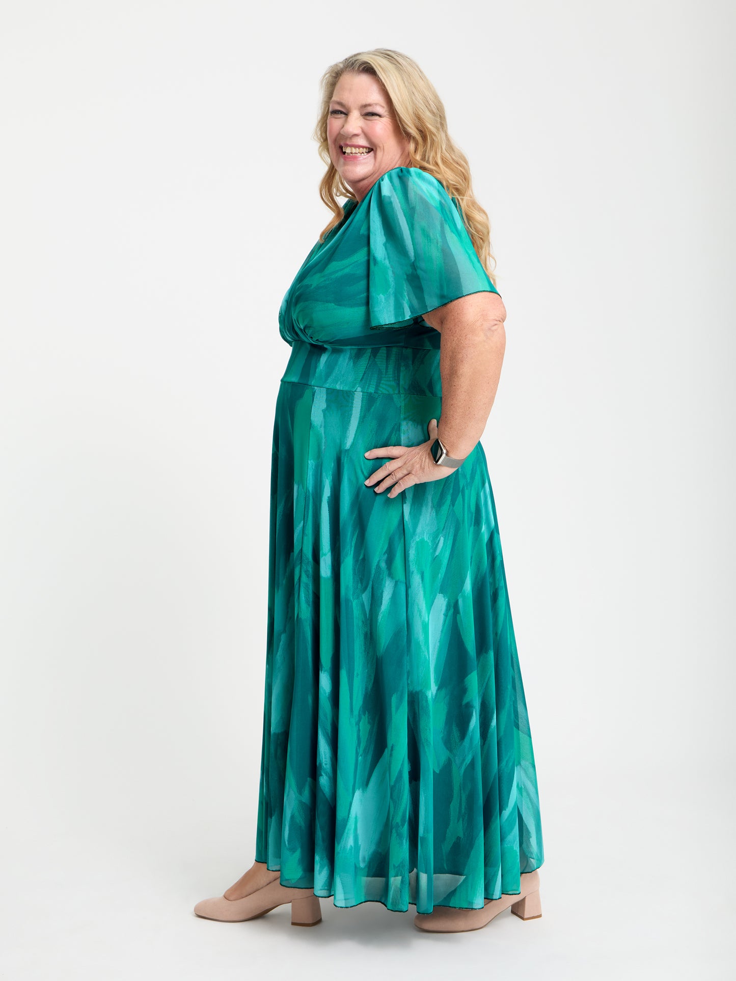 Petite Isabelle Sea Green Float Sleeve Maxi Dress