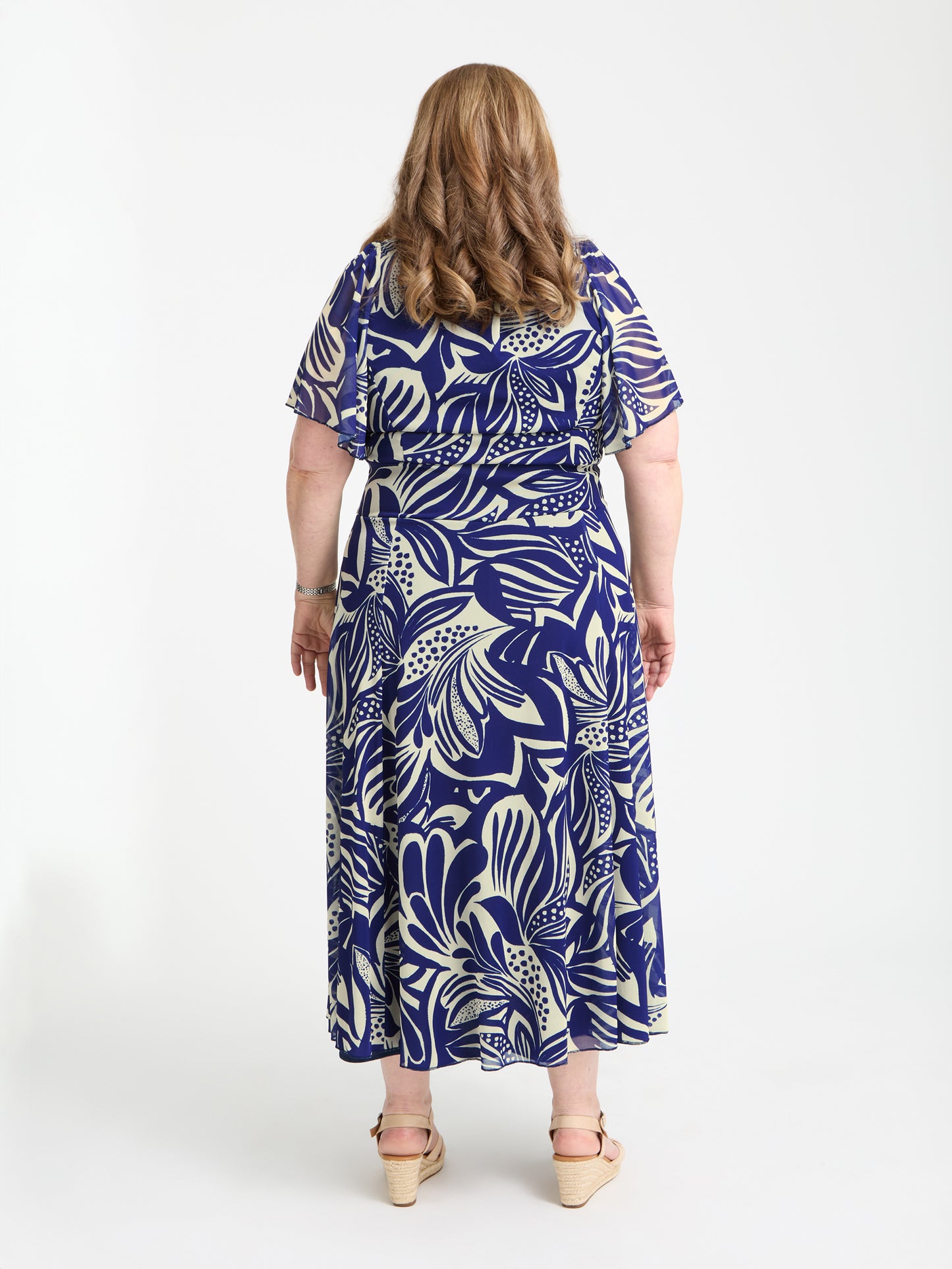 Petite Liz Navy Ivory Swirl Bolero Wrap Bodice Midi Dress