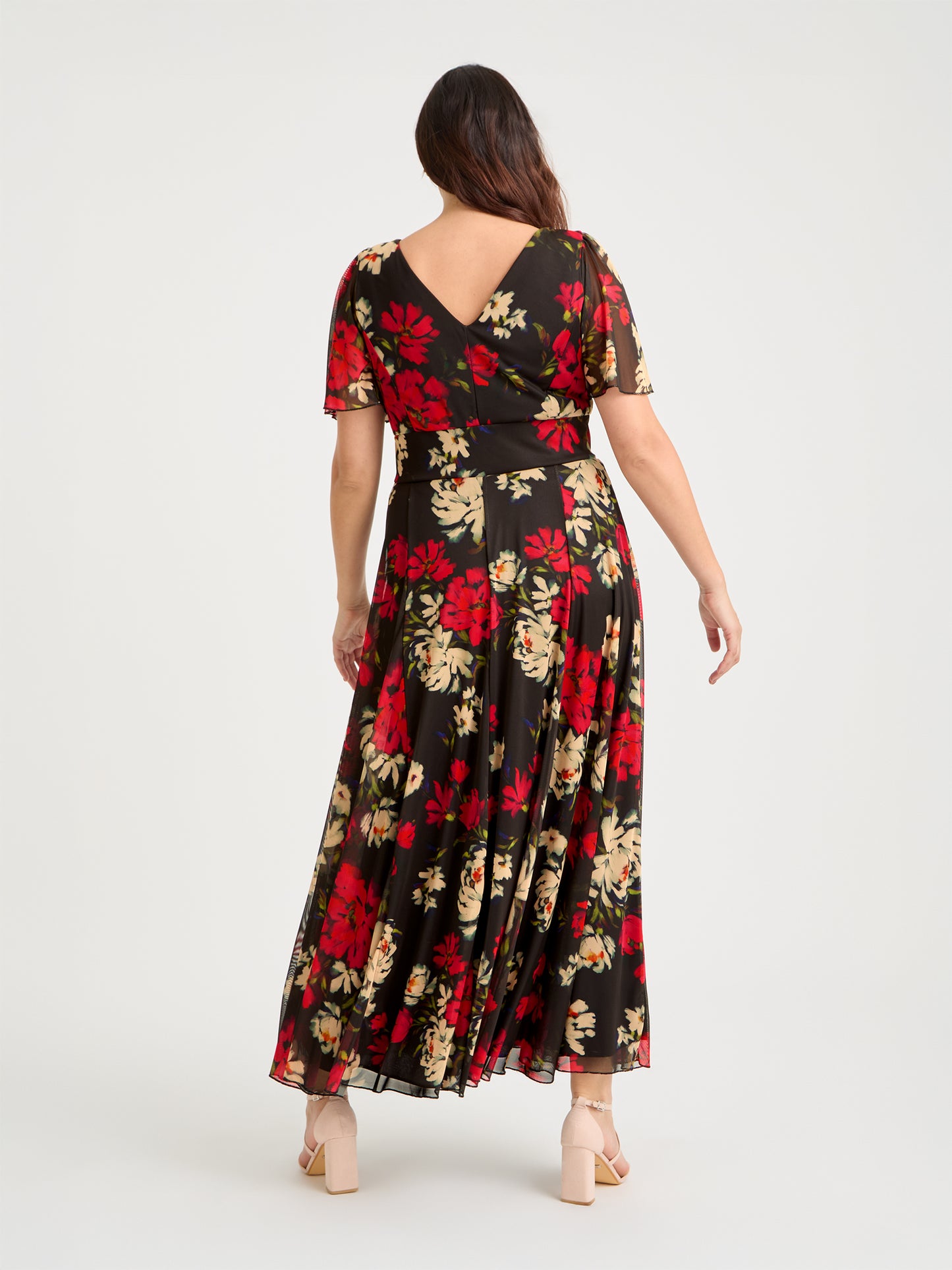 Isabelle Black Red Cream Float Sleeve Maxi Dress