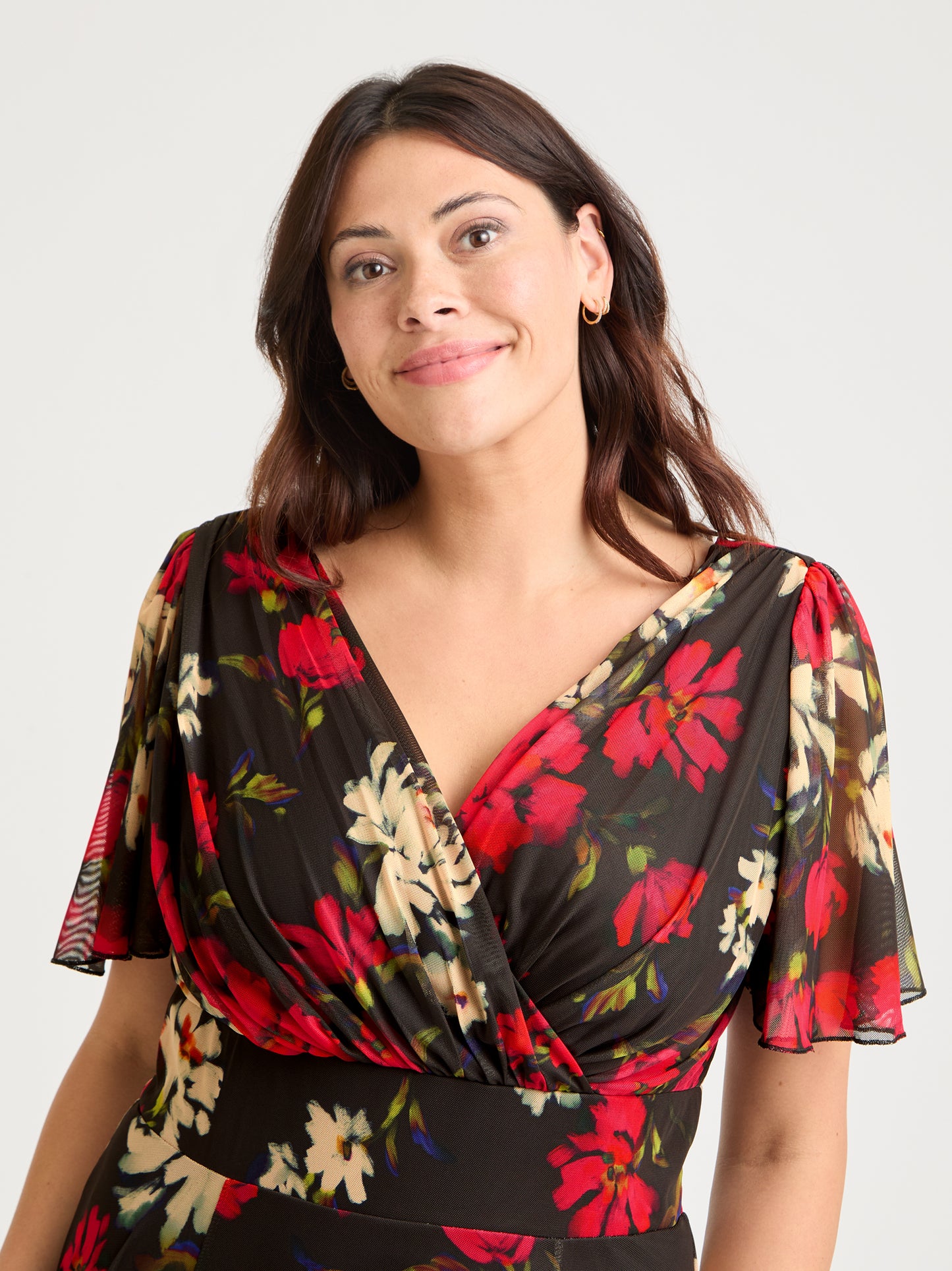 Isabelle Black Red Cream Float Sleeve Maxi Dress