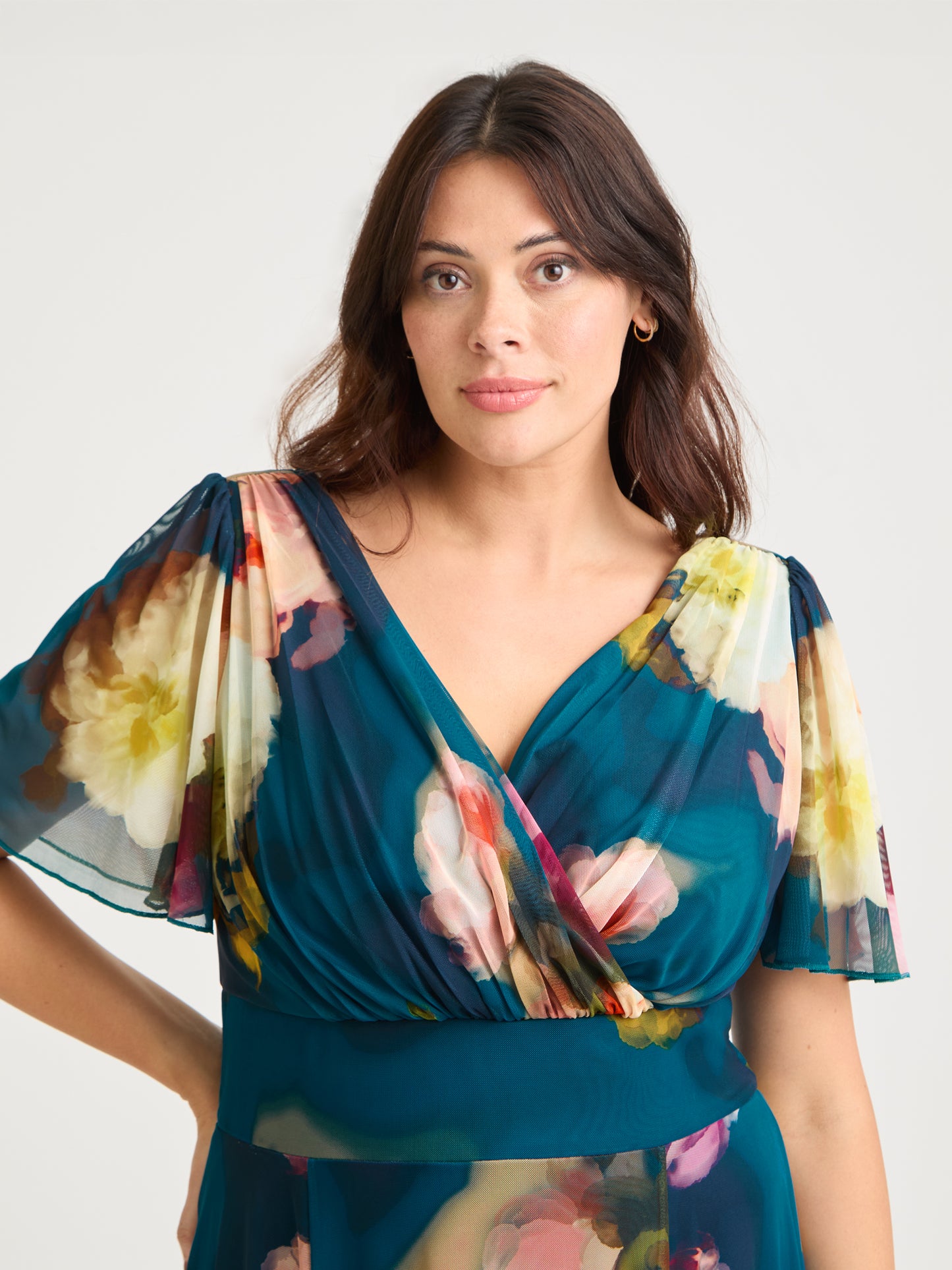 Isabelle Blue Abstract Floral Float Sleeve Maxi Dress