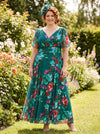 Isabelle Dark Green Red Float Sleeve Maxi Dress