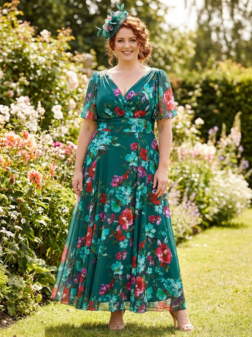 Isabelle Dark Green Red Float Sleeve Maxi Dress – Scarlett & Jo