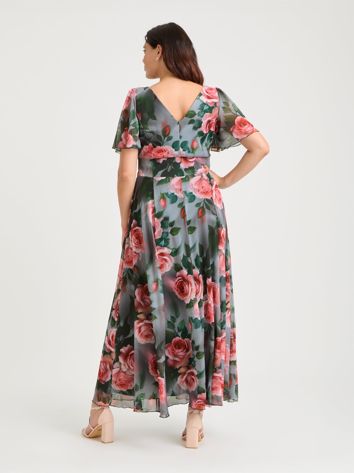 Isabelle Grey Pink Float Sleeve Maxi Dress