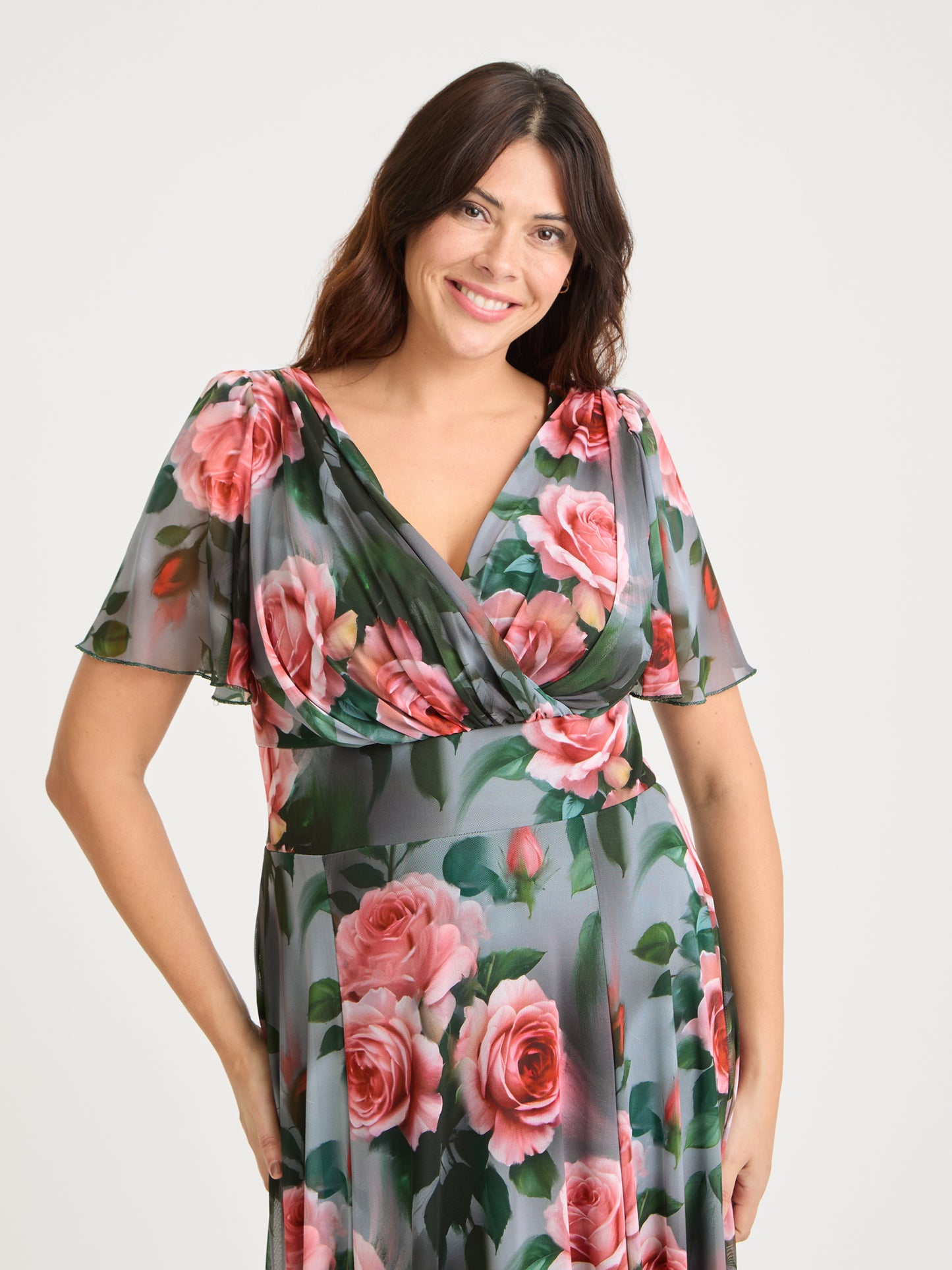 Isabelle Grey Pink Float Sleeve Maxi Dress