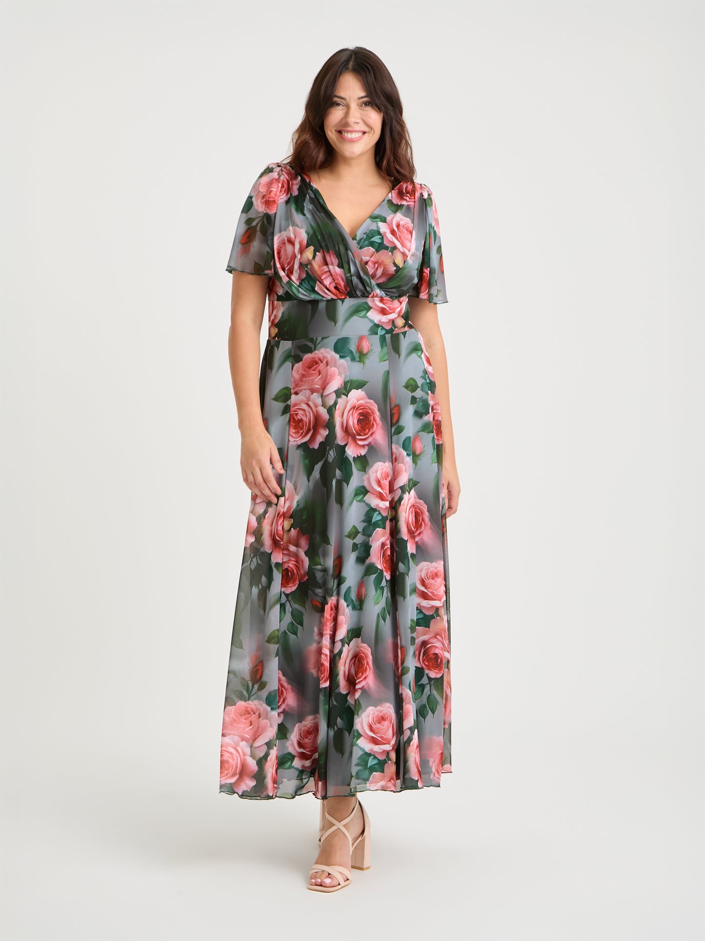 Isabelle Grey Pink Float Sleeve Maxi Dress
