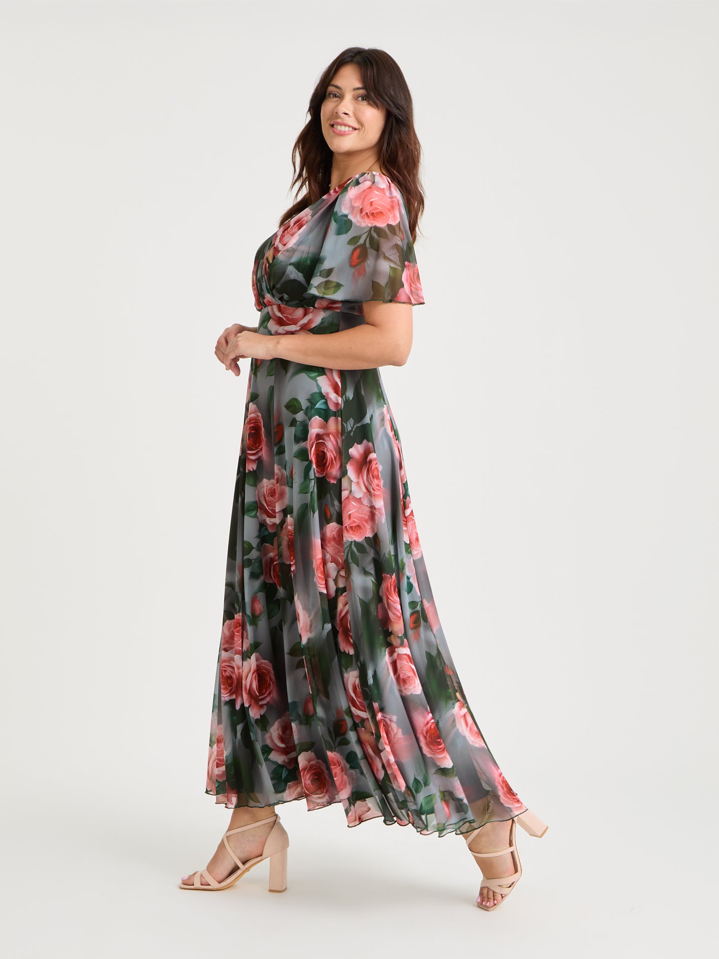 grey and pink maxi dress Olivaceous Blush & Grey Boho Print Maxi Dress - Plunge Neckline