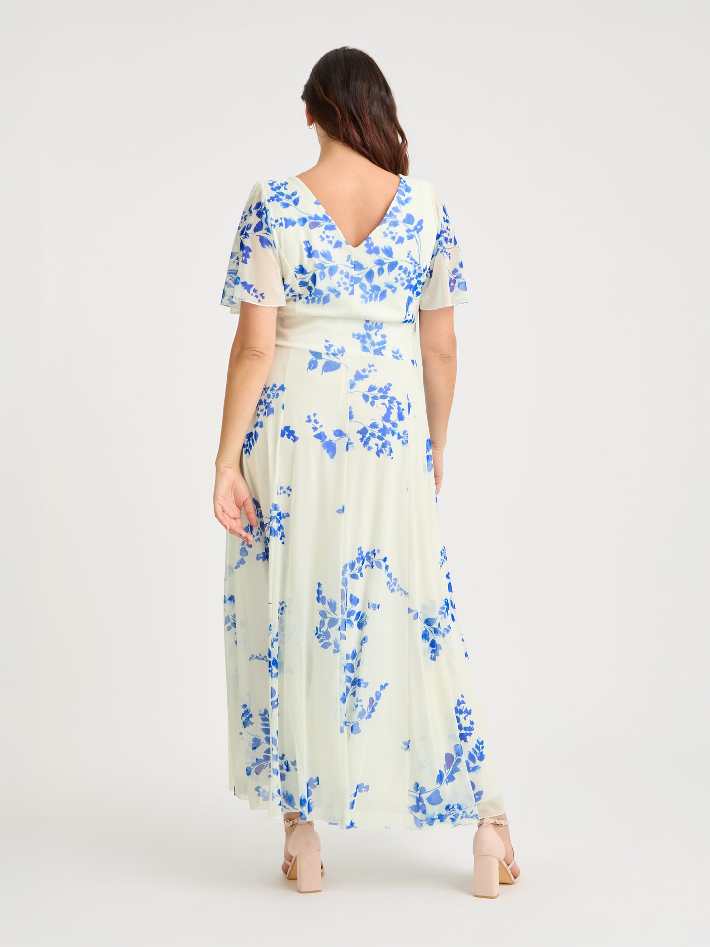 Isabelle Ivory Azure Blue Float Sleeve Maxi Dress