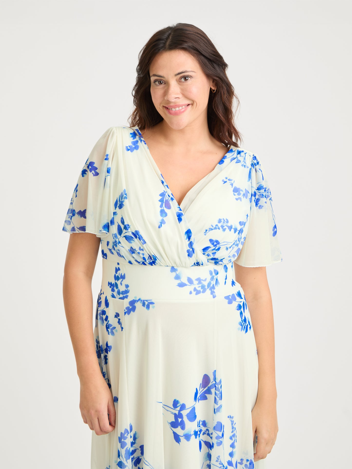 Isabelle Ivory Azure Blue Float Sleeve Maxi Dress
