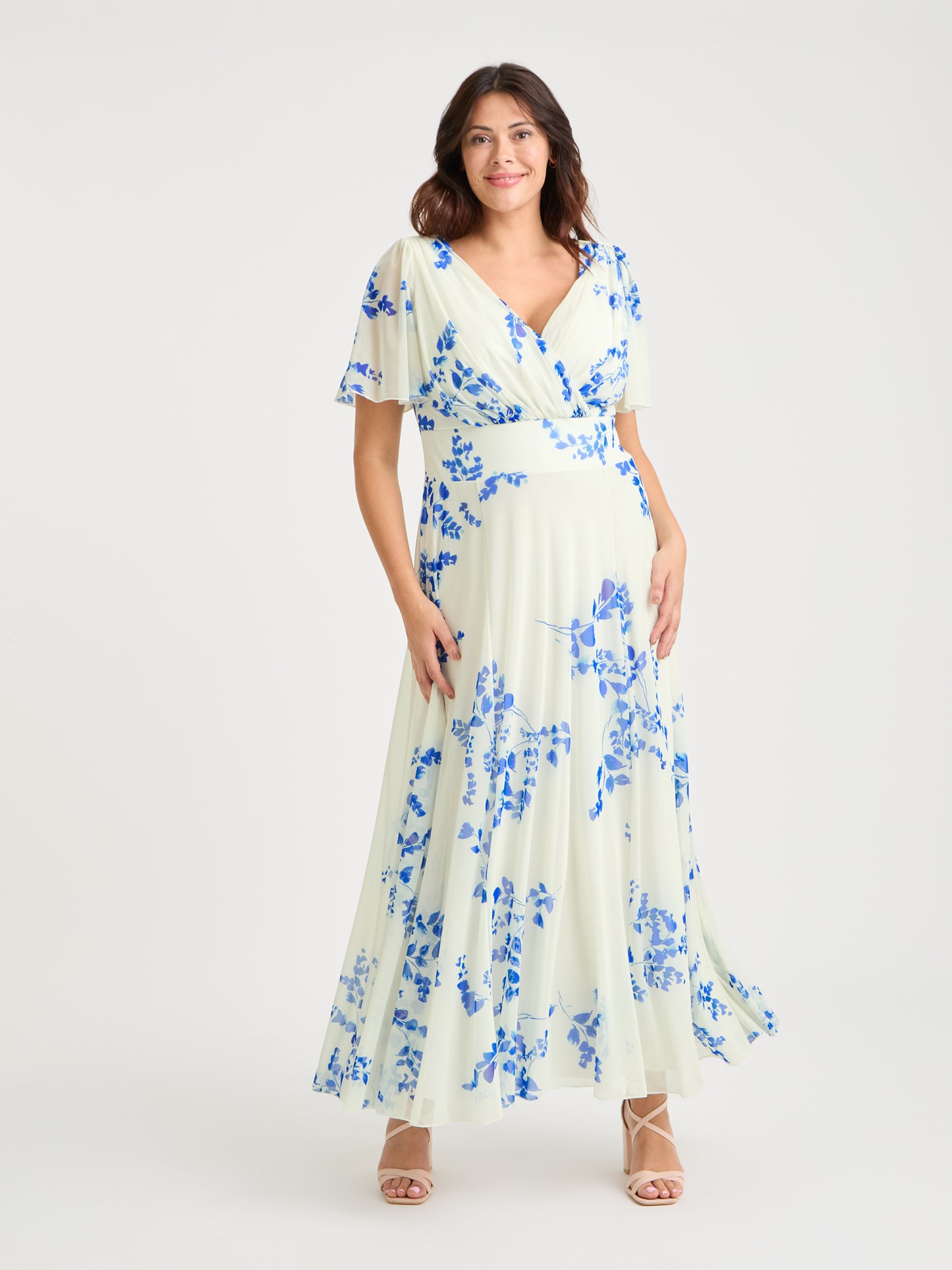 Isabelle Ivory Azure Blue Float Sleeve Maxi Dress