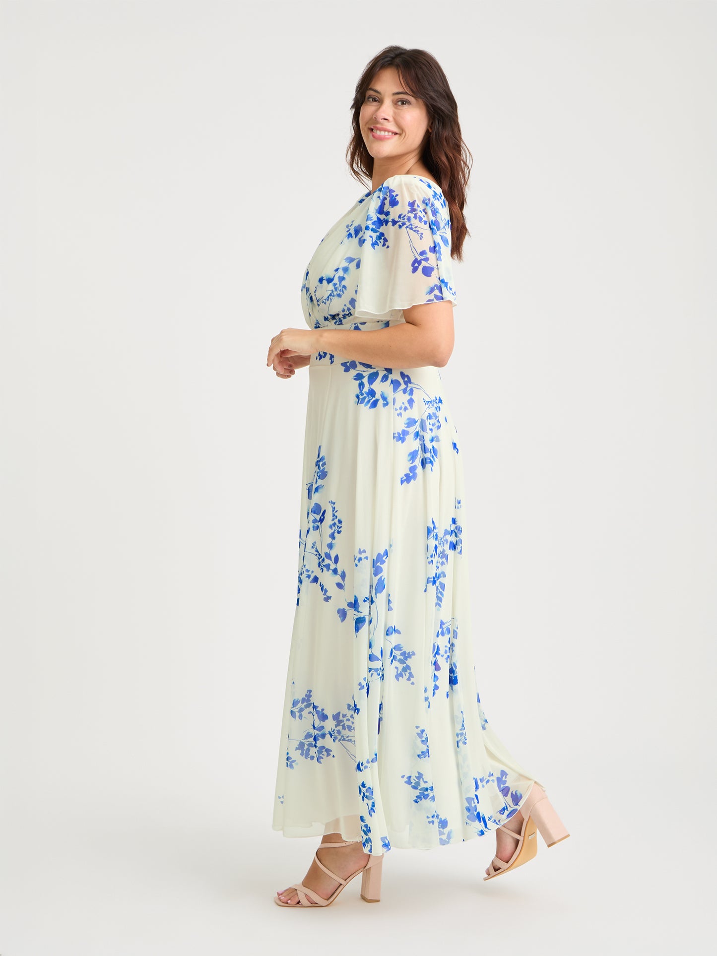 Isabelle Ivory Azure Blue Float Sleeve Maxi Dress