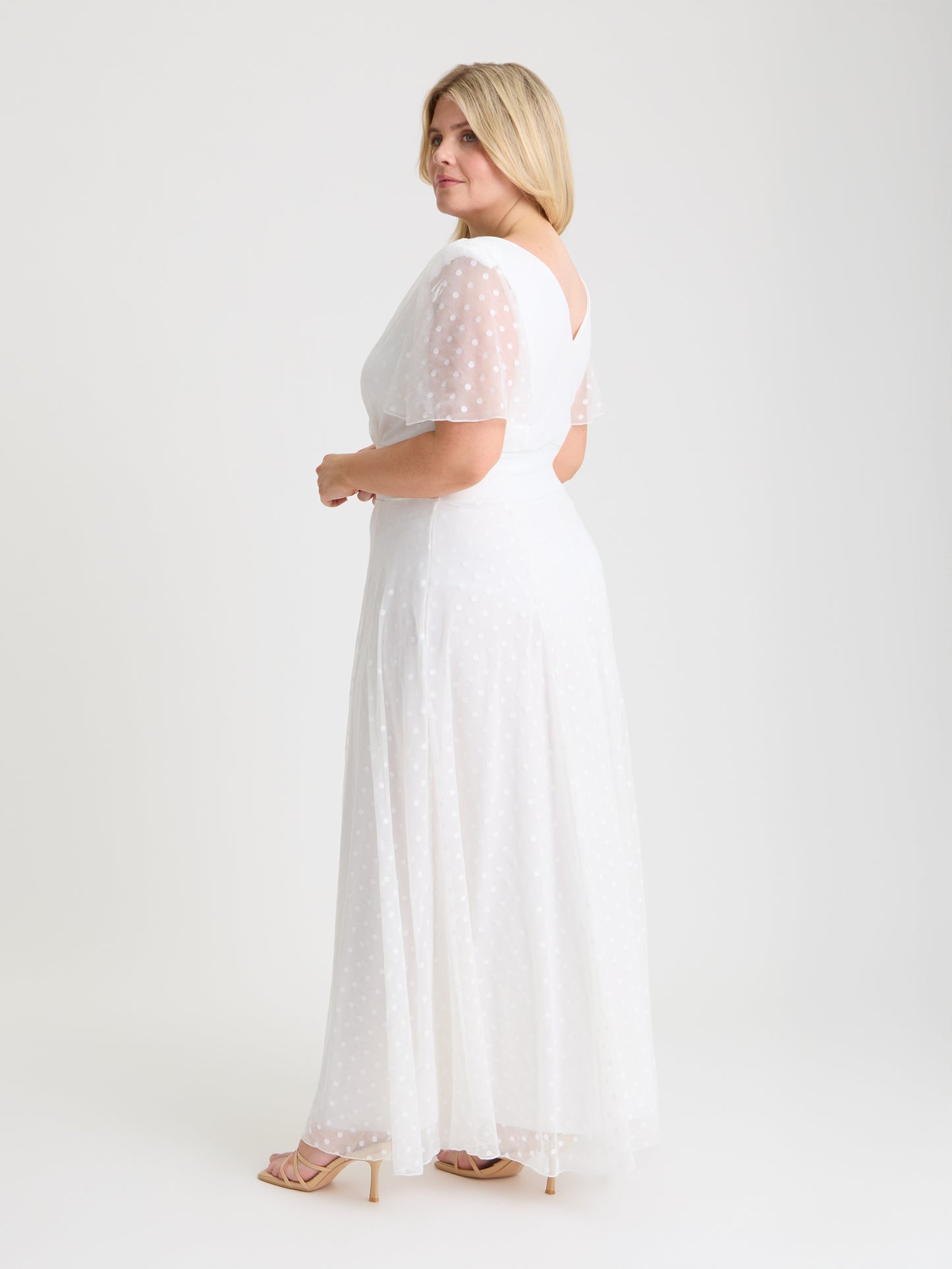 Isabelle Ivory Dobby Spot Float Sleeve Maxi Dress