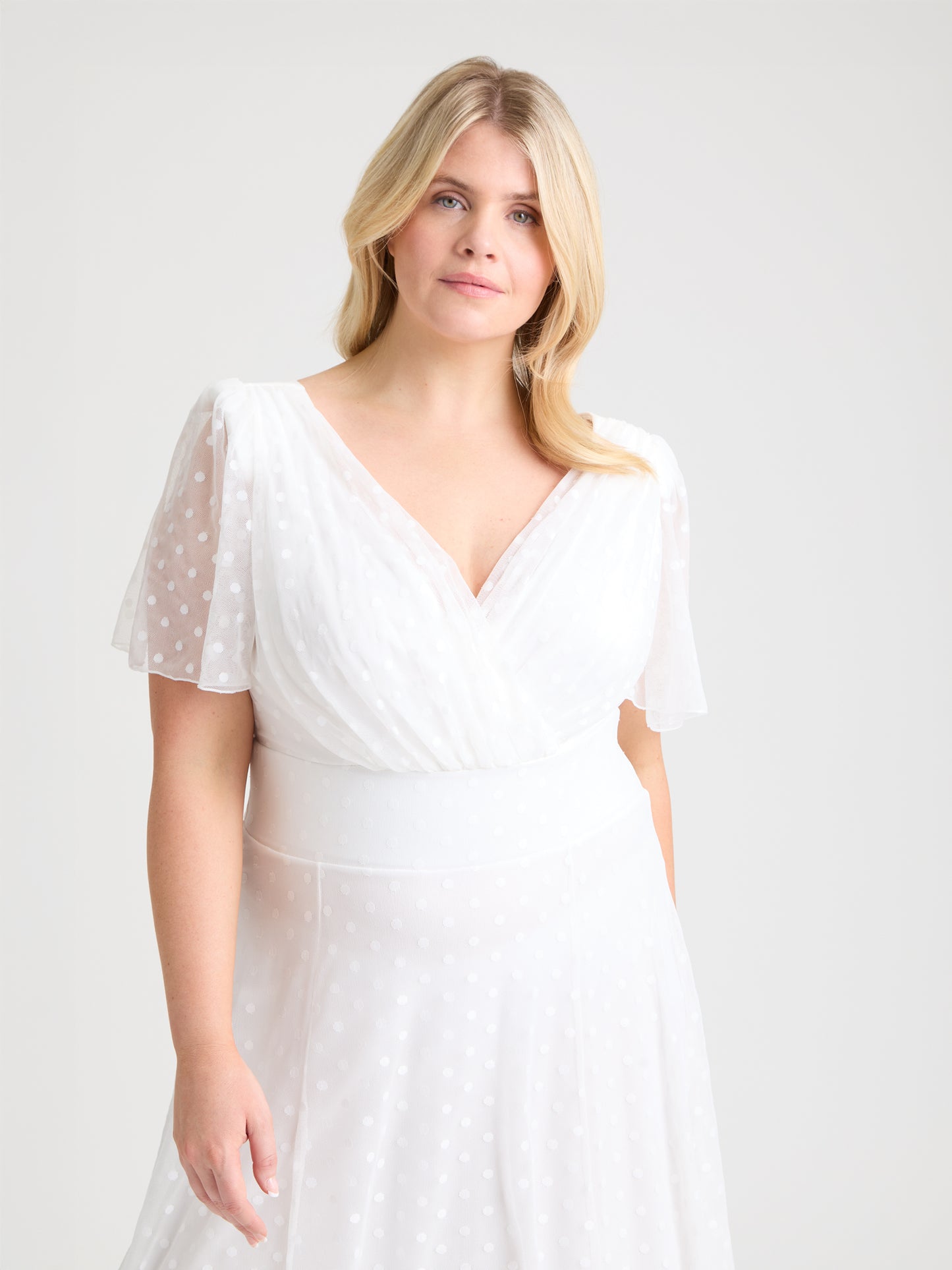 Isabelle Ivory Dobby Spot Float Sleeve Maxi Dress