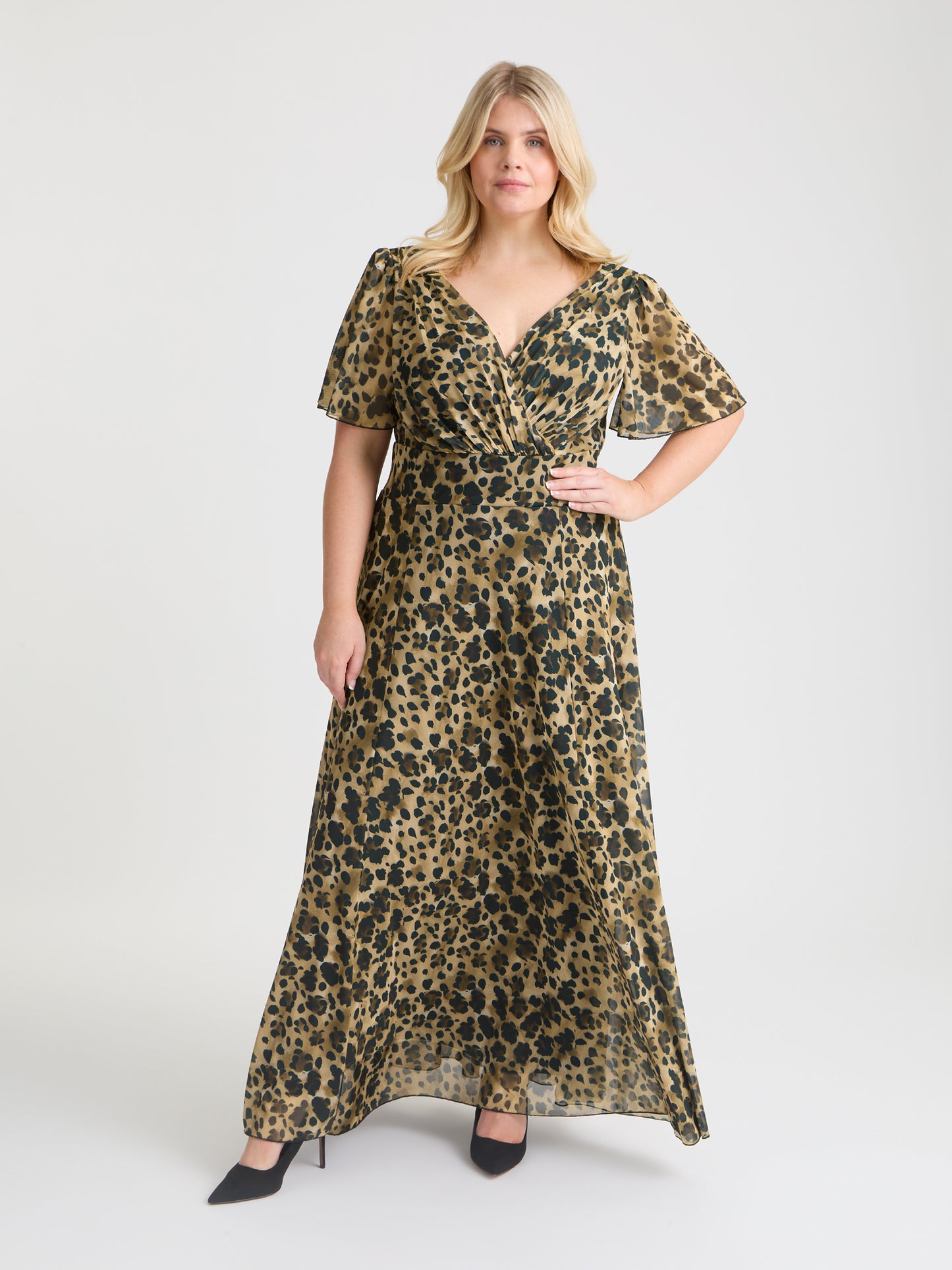 Isabelle Leopard Print Float Sleeve Maxi Dress