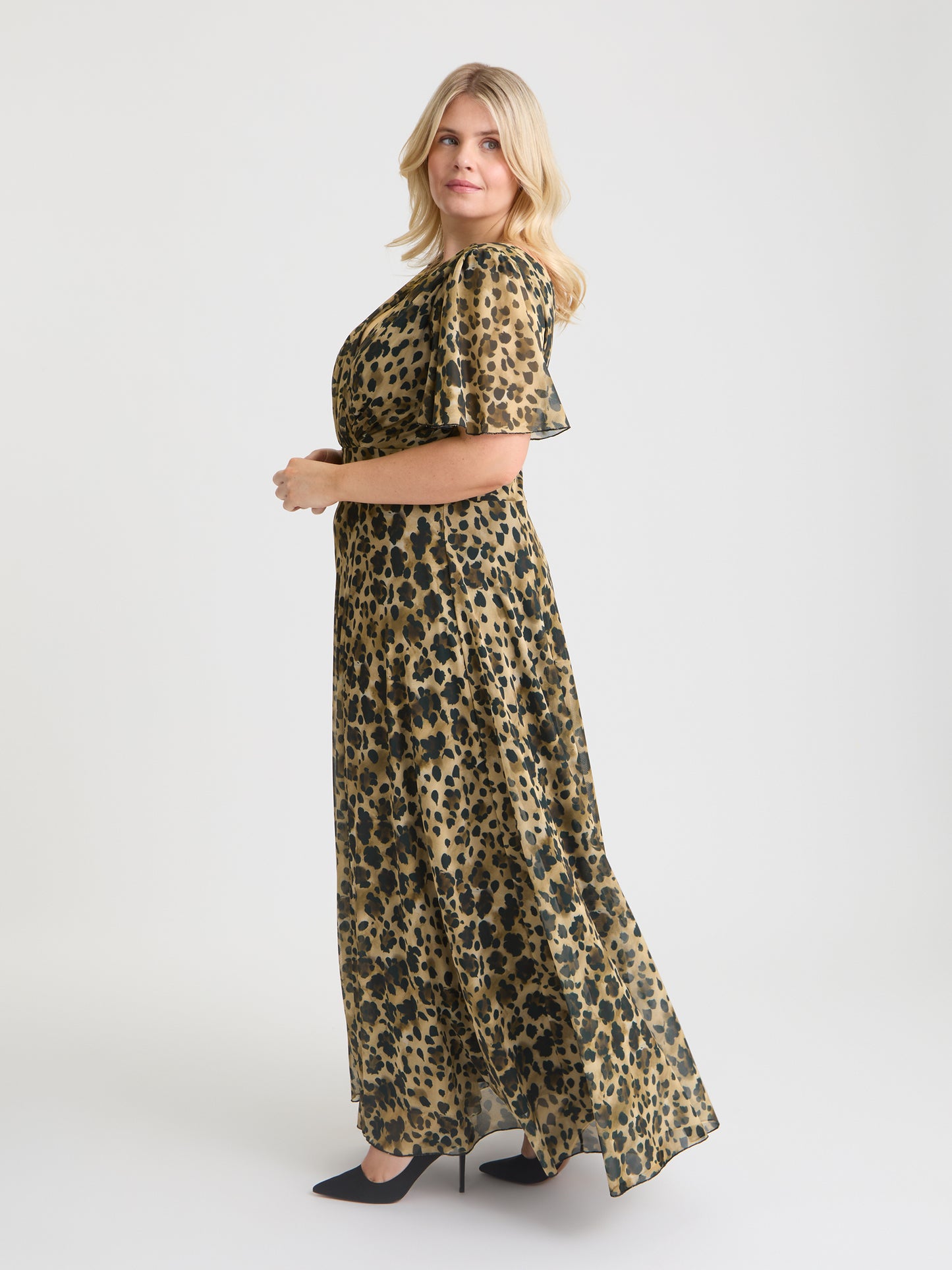 Isabelle Leopard Print Float Sleeve Maxi Dress