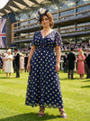 Isabelle Navy Cream Spot Float Sleeve Maxi Dress