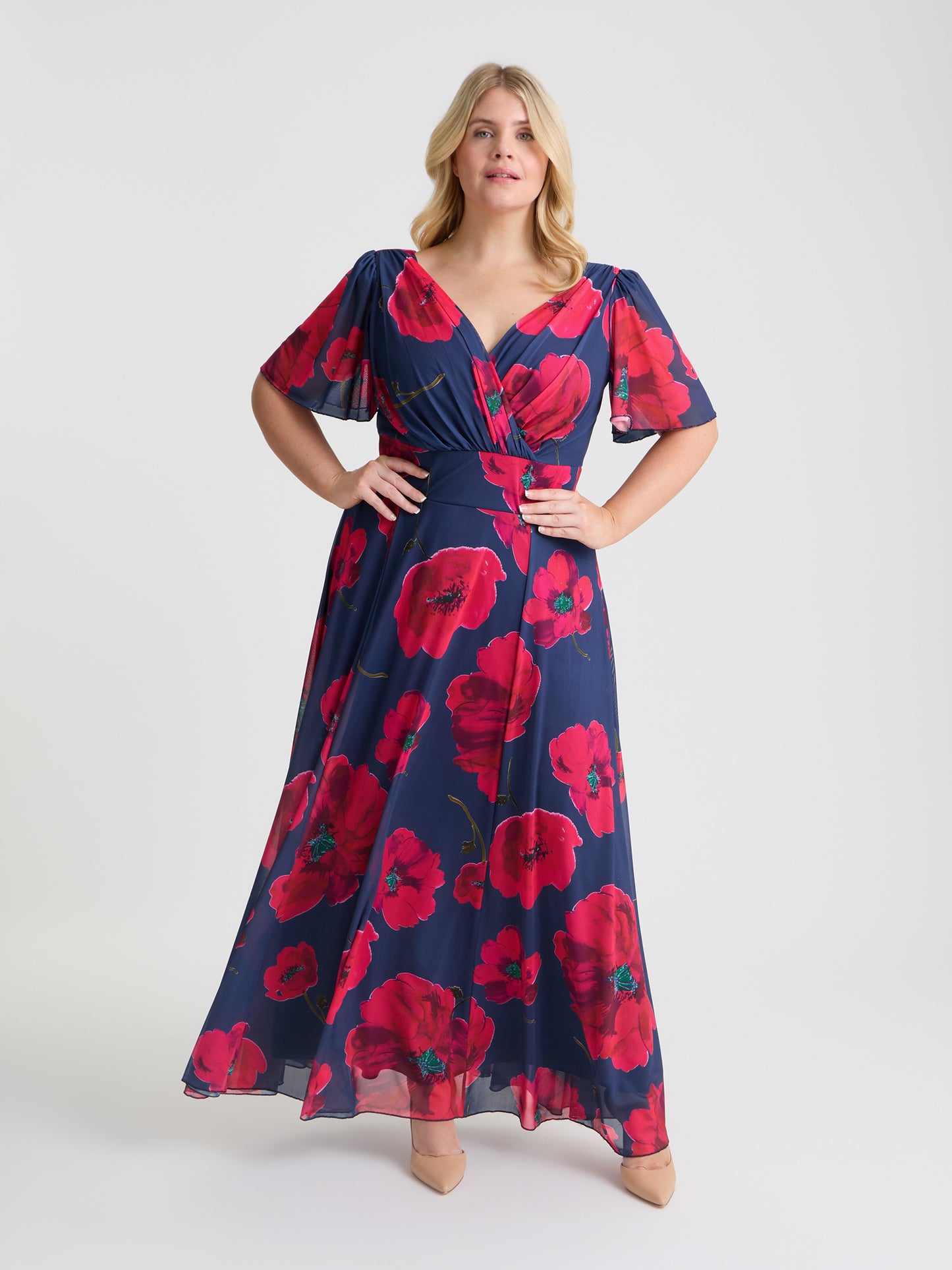 blue and red poppy dress Poppy Floral Meara One Shoulder Satin Maxi Dress