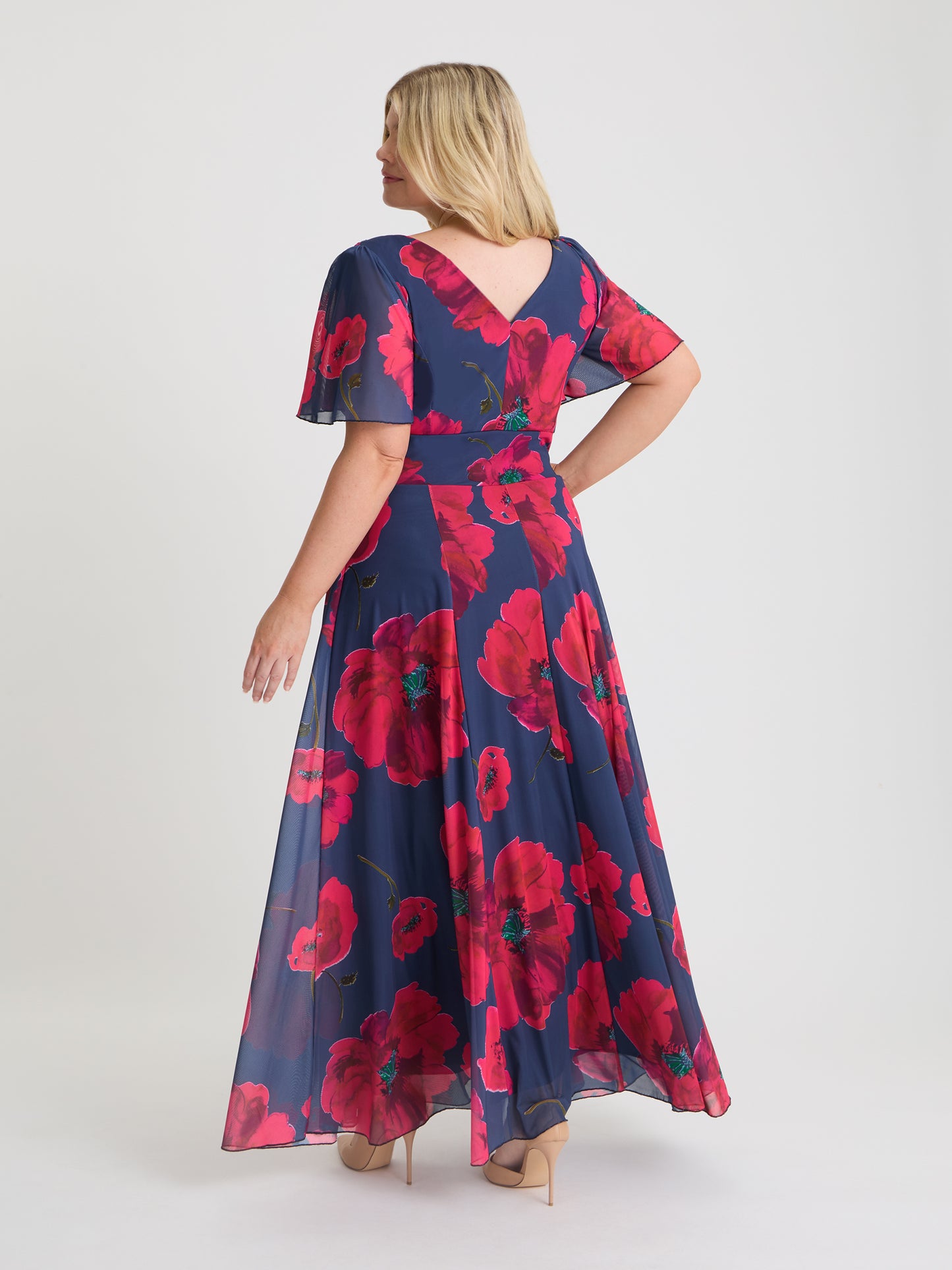 Isabelle Navy Red Poppy Float Sleeve Maxi Dress Scarlett & Jo Isabelle Navy Red Poppy Float Sleeve Maxi Dress Scarlett & Jo