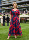 Isabelle Navy Red Poppy Float Sleeve Maxi Dress