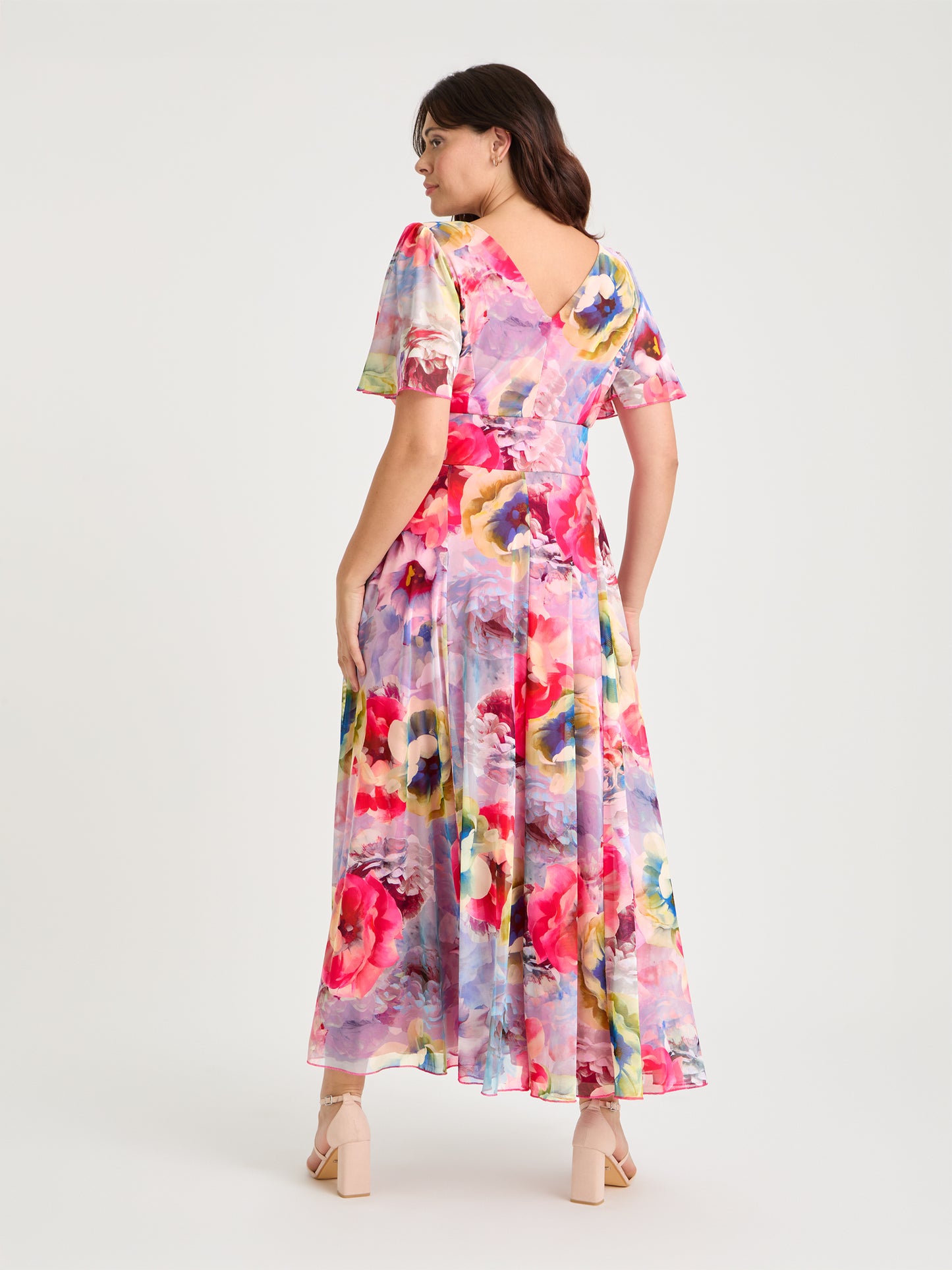 Isabelle Pink Lemon Multi Float Sleeve Maxi Dress