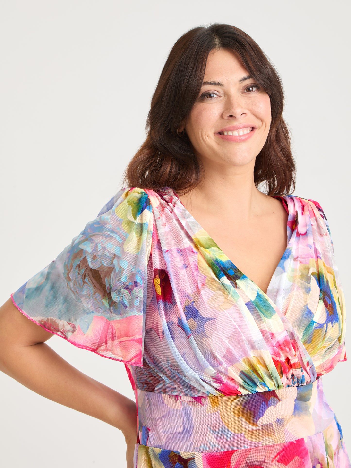 Isabelle Pink Lemon Multi Float Sleeve Maxi Dress