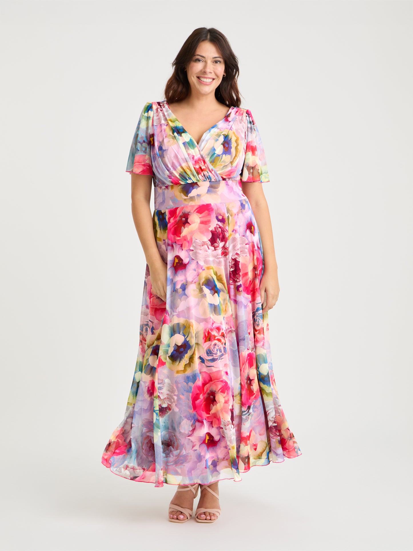 Isabelle Pink Lemon Multi Float Sleeve Maxi Dress