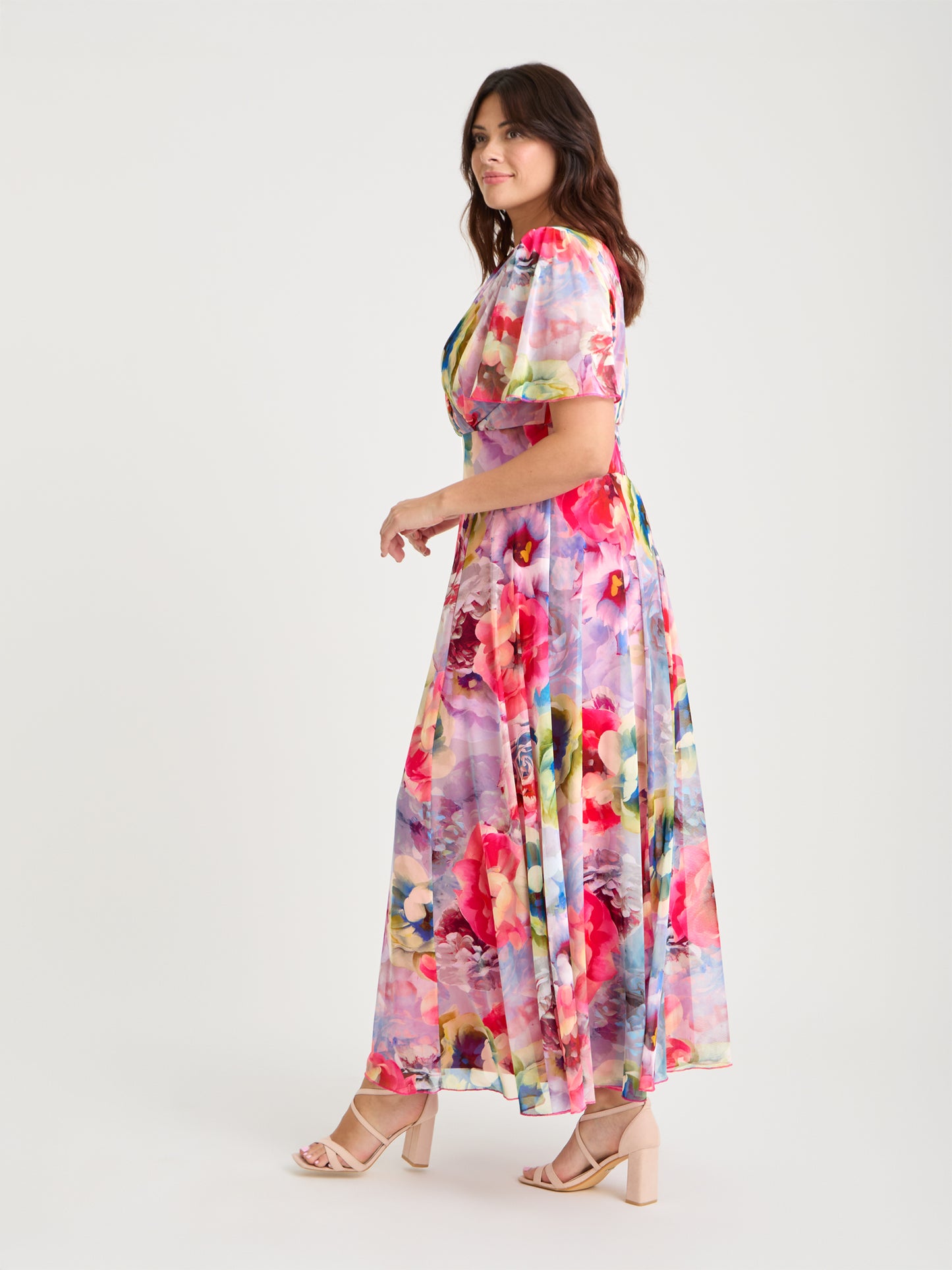 Isabelle Pink Lemon Multi Float Sleeve Maxi Dress