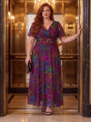 Isabelle Vintage Wine Floral Float Sleeve Maxi Dress