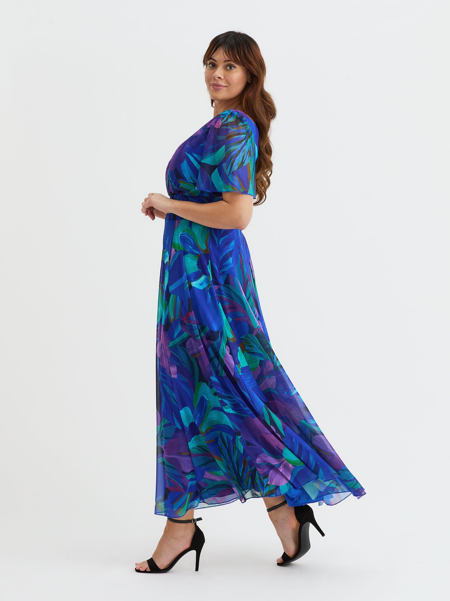 Isabelle Blue Purple Multi Float Sleeve Maxi Dress  Scarlett & Jo