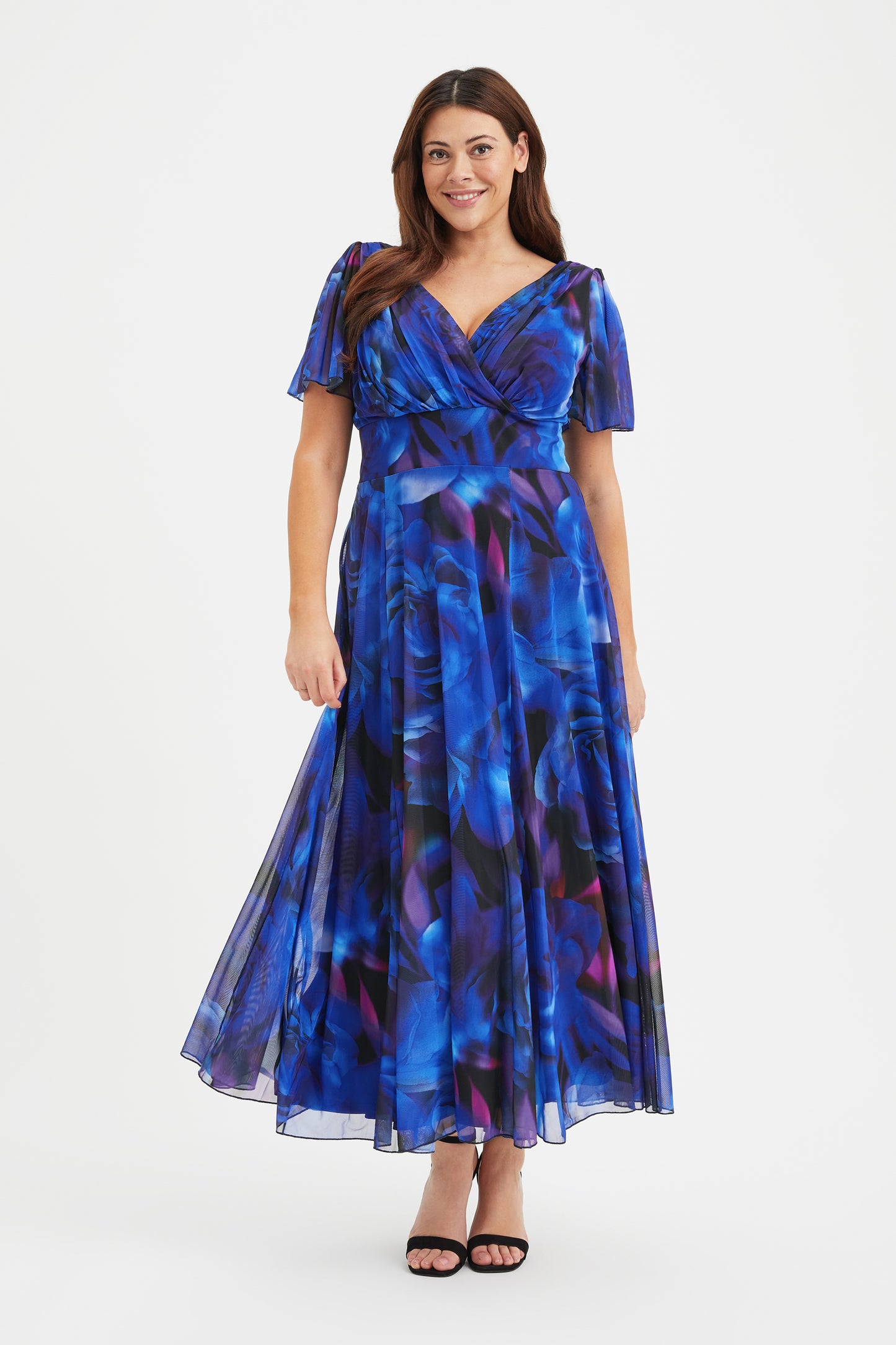 Isabelle Blue Rose Float Sleeve Maxi Dress