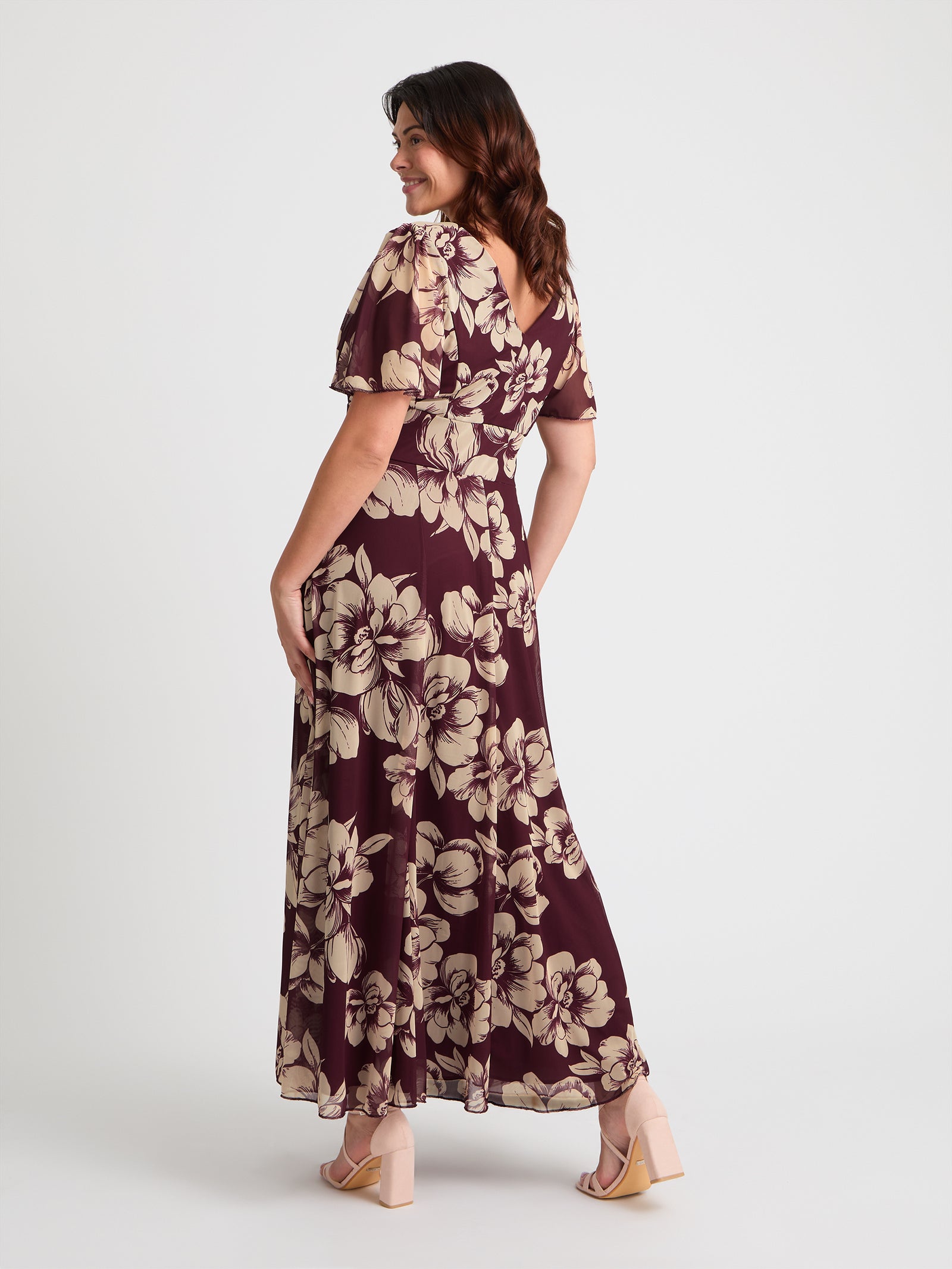 Isabelle Burgundy Cream Float Sleeve Maxi Dress