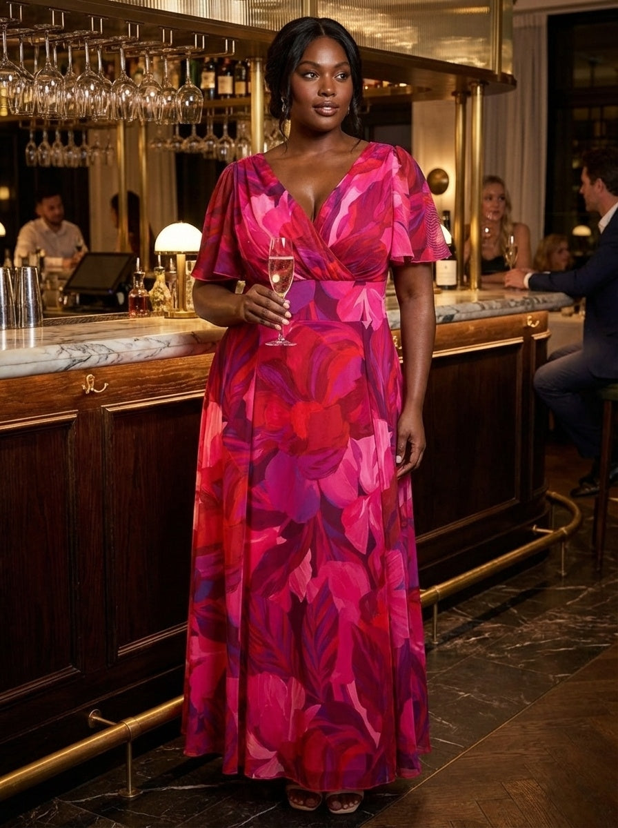 Isabelle Cerise Purple Float Sleeve Maxi Dress