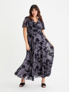 Isabelle Dark Grey Chinoise Velvet Flock Angel Sleeve Maxi Dress