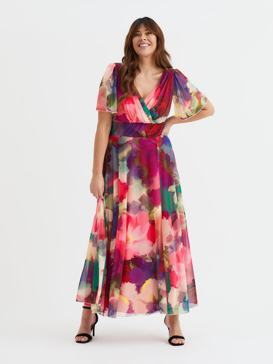 Isabelle Garden Rose Float Sleeve Maxi Dress