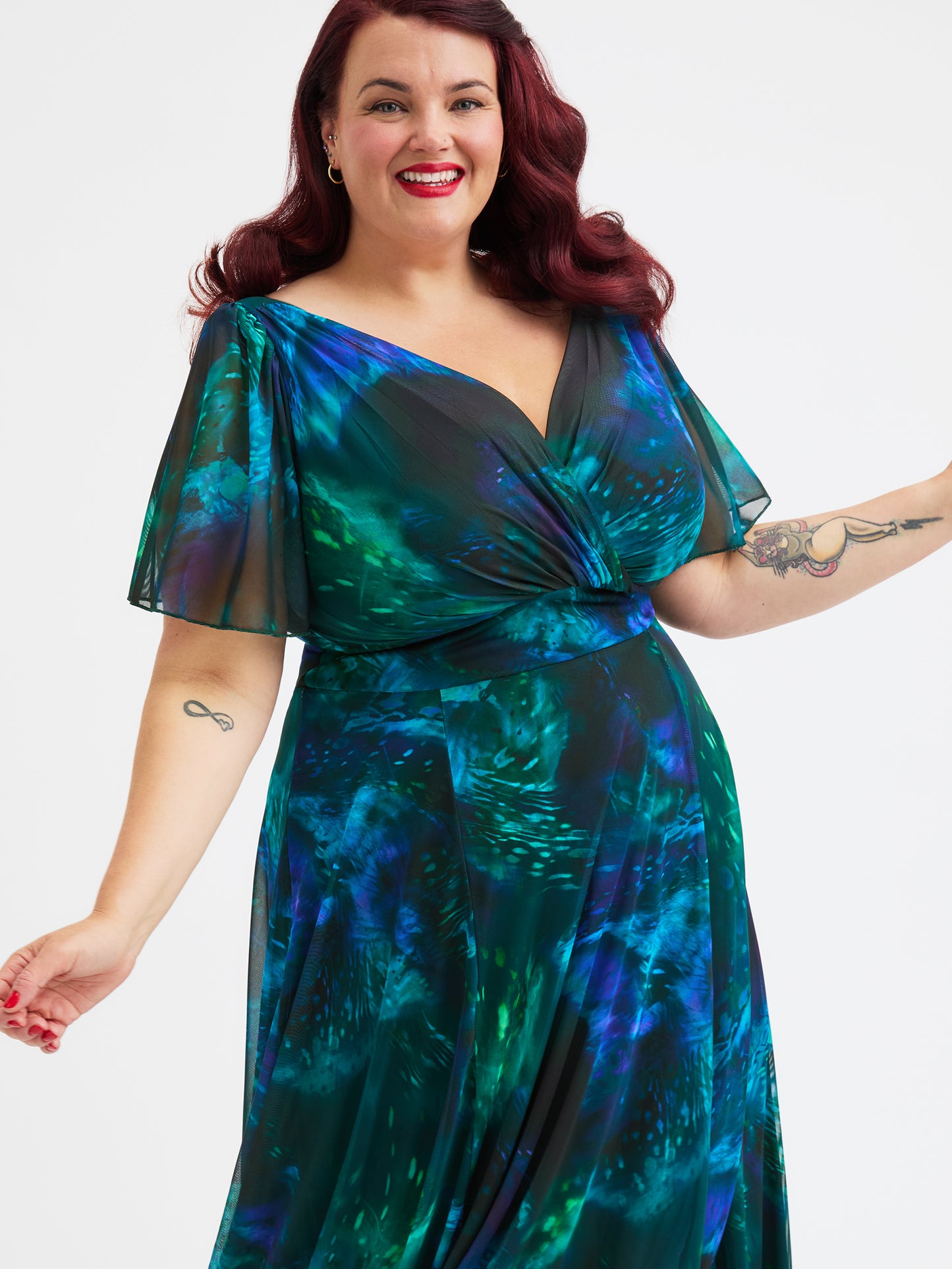Isabelle Green Blue Marble Plus Size Maxi Dress