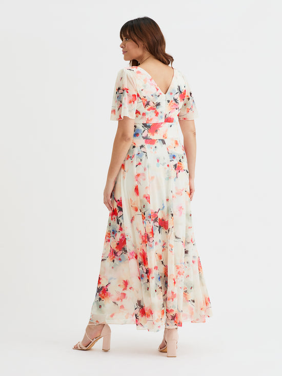 Isabelle Ivory Orange Float Sleeve Maxi Dress