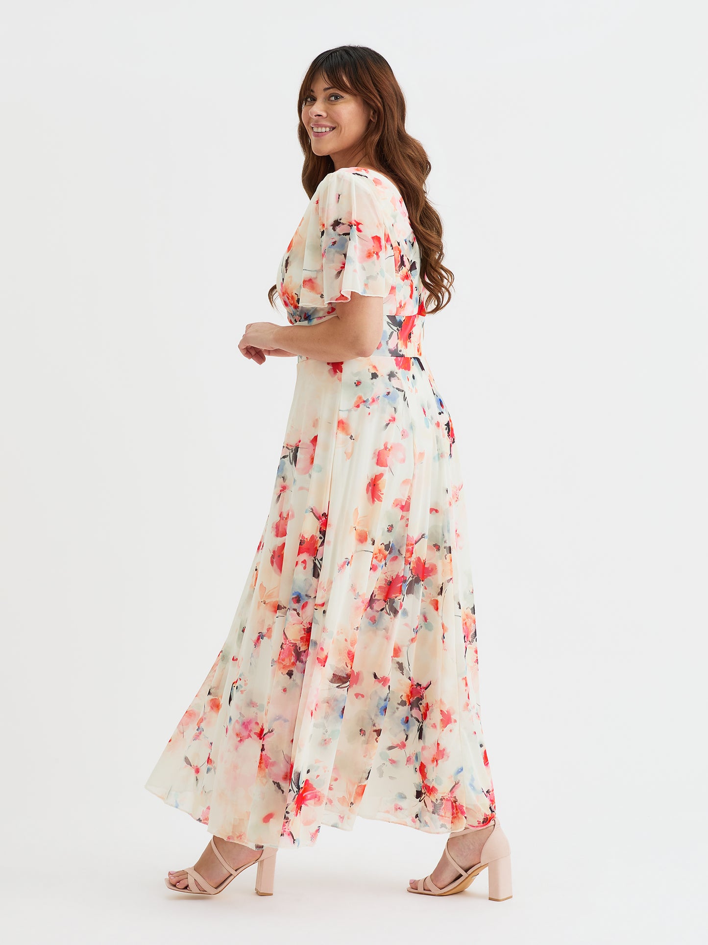 Isabelle Ivory Orange Float Sleeve Maxi Dress