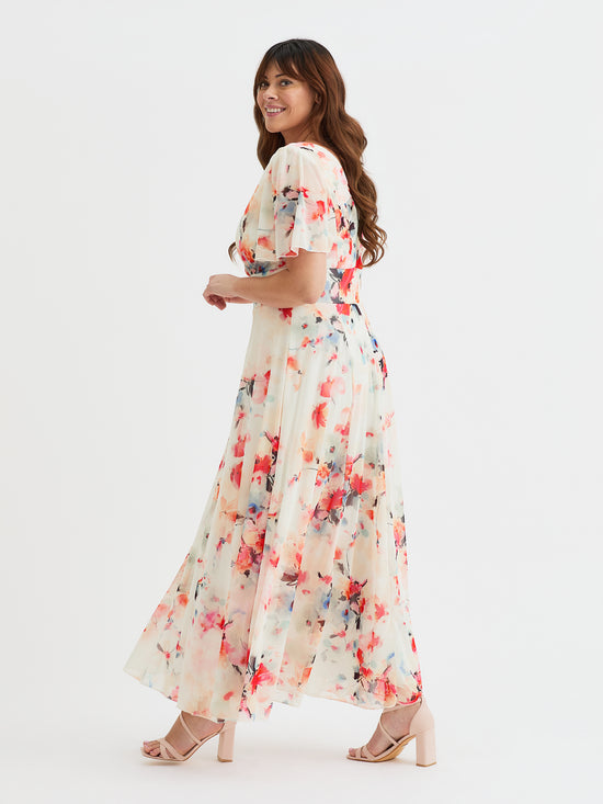 Isabelle Ivory Orange Float Sleeve Maxi Dress