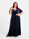 Petite Isabelle Midnight Panne Velvet Float Sleeve Maxi Dress